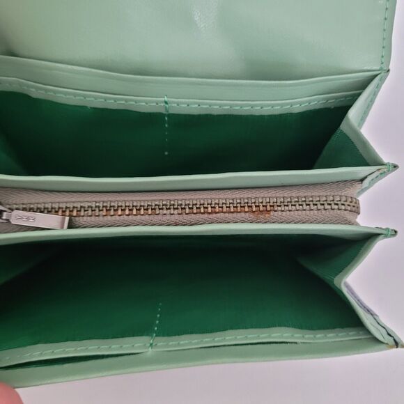 HAK Wallet Leather Blue Green Bow Ruffle Card Bill Coin Medium Bifold Rare New - Picture 6 of 11